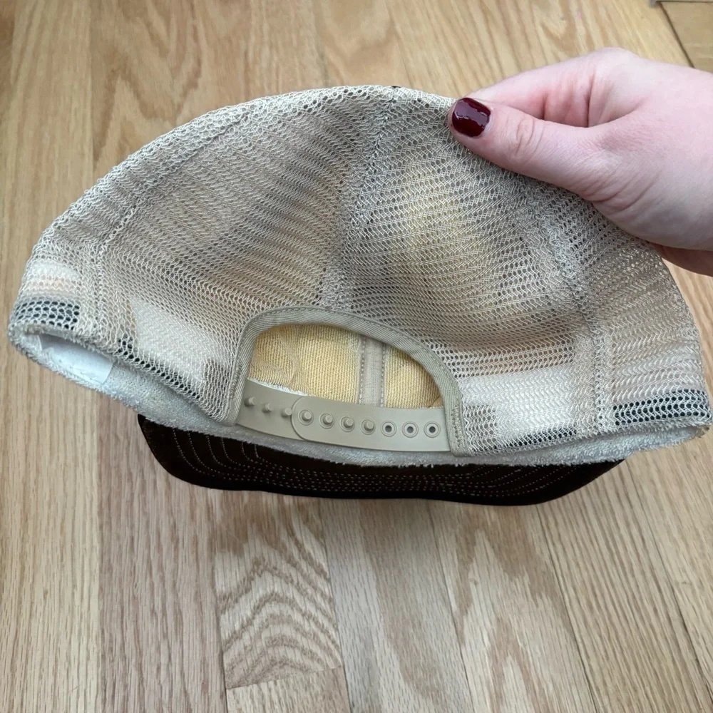 Vintage USA MADE UM Patch Trucker Hat Snapback Cap Brown Tan